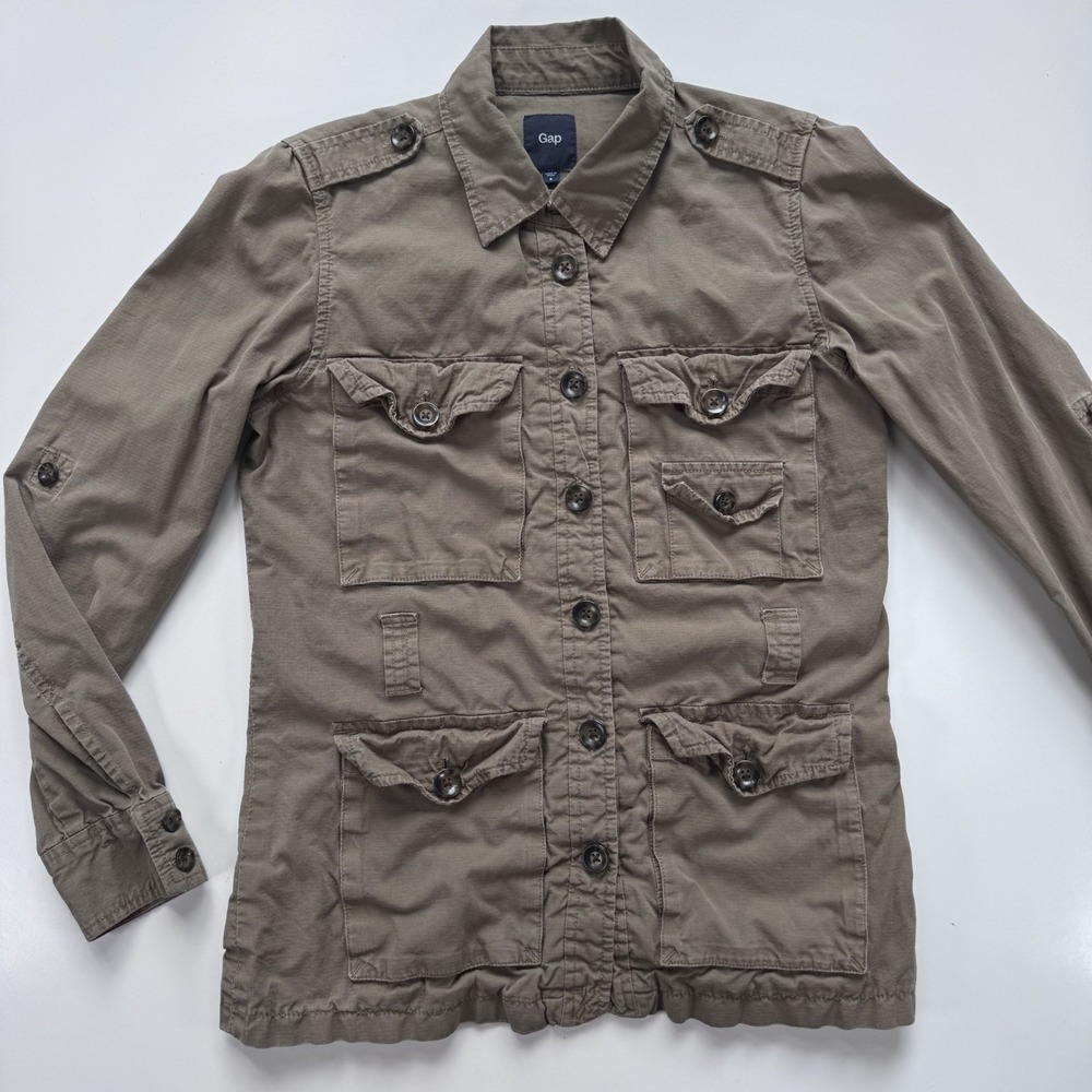 GAP Lightweight Military Jacket Green Pockets Womens Small